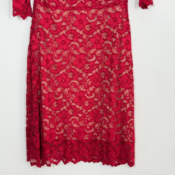 Kiyonna Midi Cocktail Dress Size 0X 10 12 L Red Floral Lace Party Formal Evening - Picture 7 of 10
